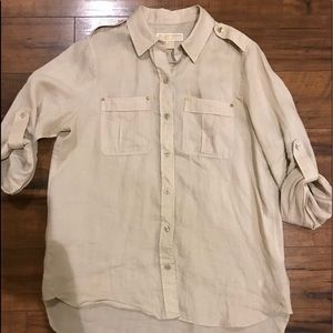 Michael Kors Button Up Roll Sleeve Top Size M